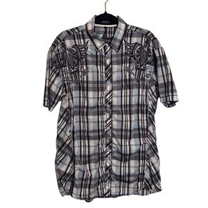 Roar Mens Size X-Large Blue Plaid Revealed Button Up Shirt Short Sleeve